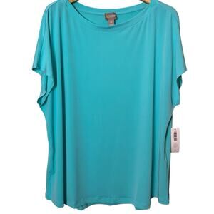 Chico's Top Womens Size 4 Stella Boat Waterloo Blue Liquid Knit Short Sleeve NWT